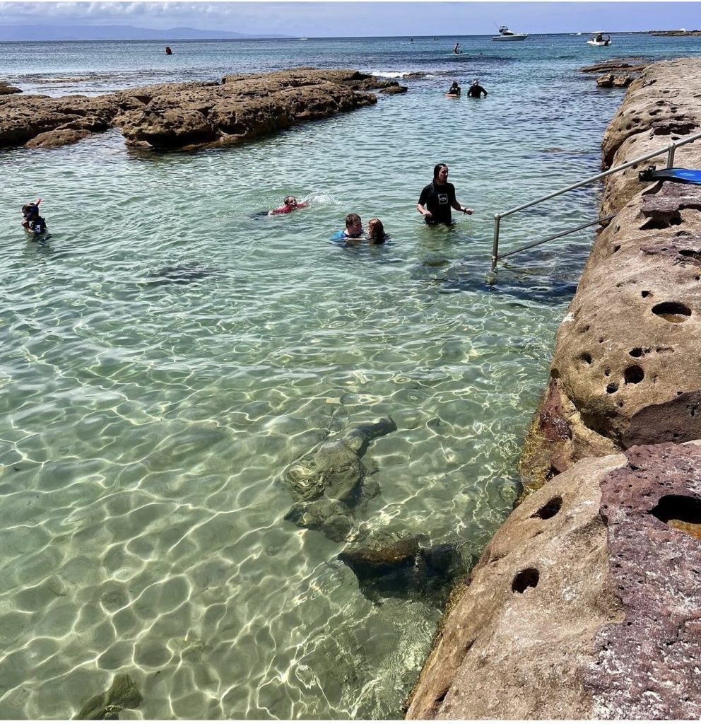 rock pool at Currarong with people swimming